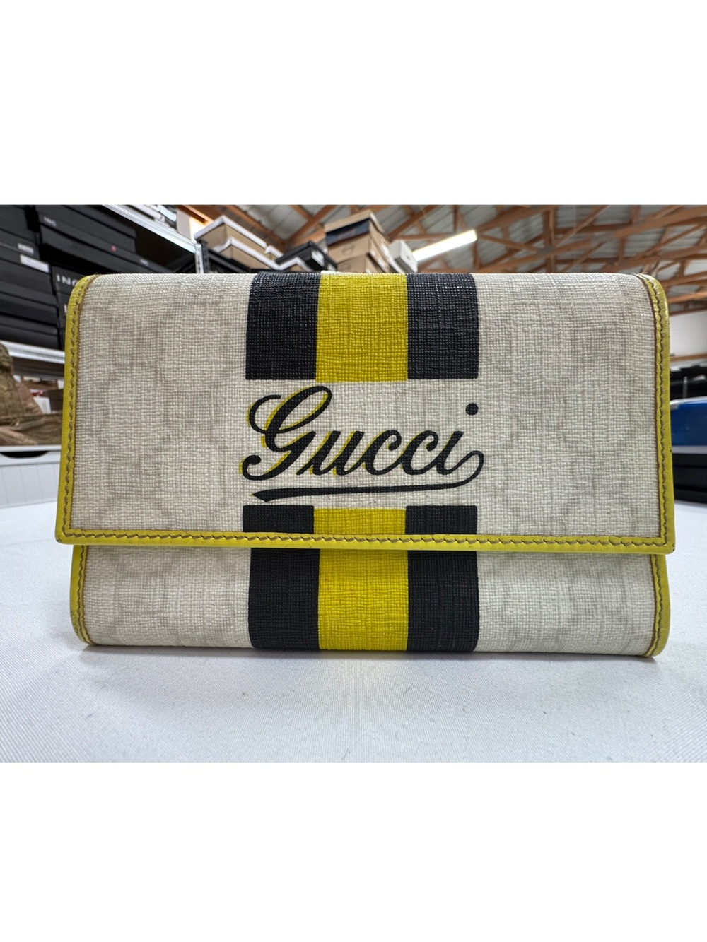 Gucci White with Black & Yellow Stripe, Canvas Wallet